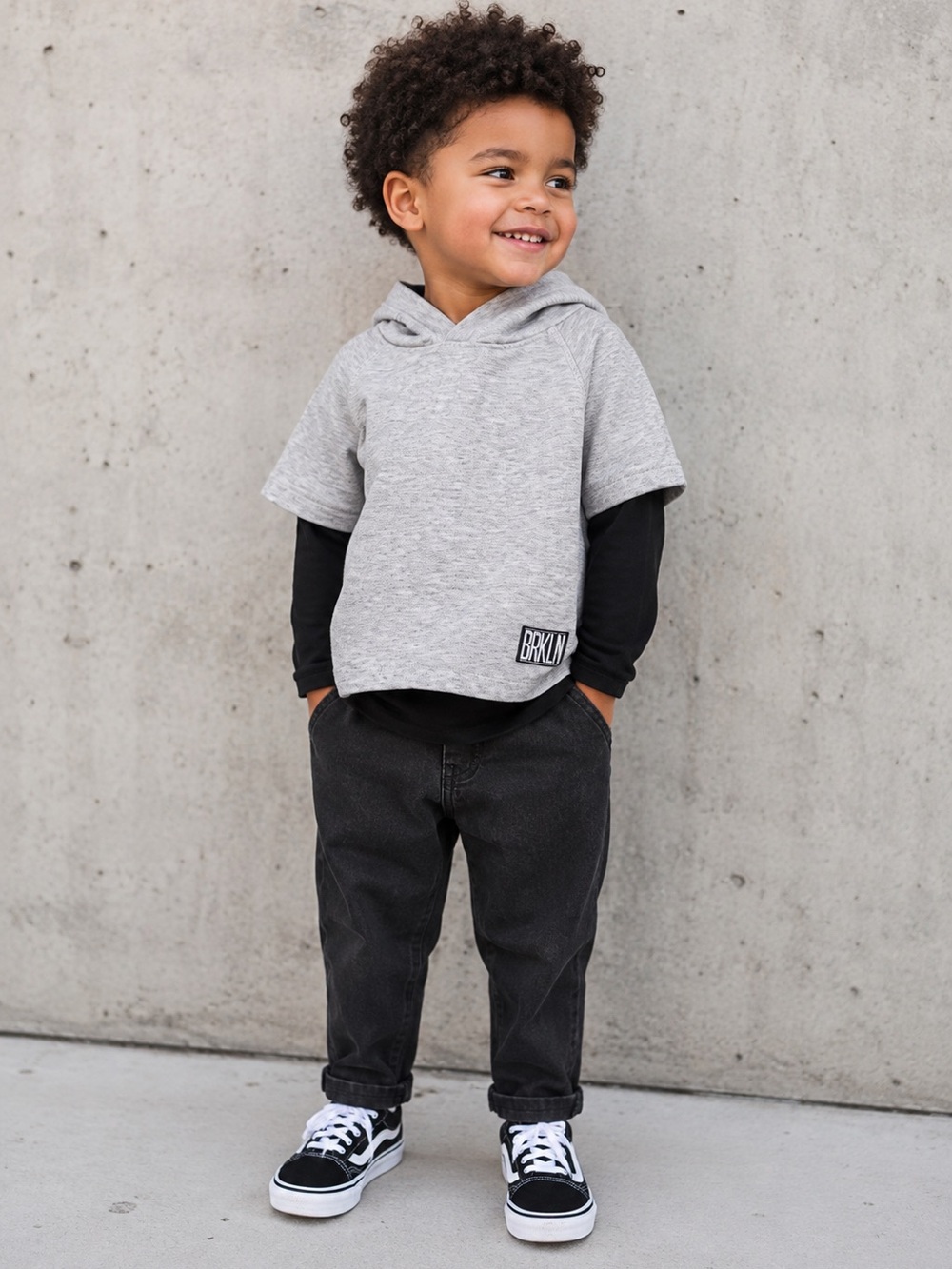 H&M Boys Gray & Black Layered Hooded Sweatshirt 2–4 Years